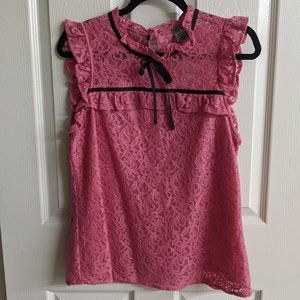 Pink Black Bow Blouse